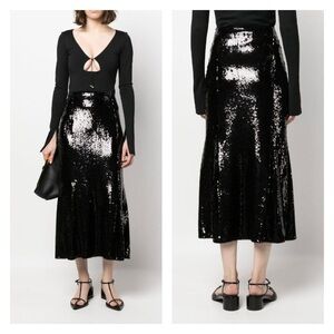 KHAITE skirt sequin black Levine size 8 midi pleated formal quiet luxury new NWT